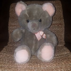 Rare vintage 1987 Dakin cuddles gray pink plush teddy bear 14" stuffed